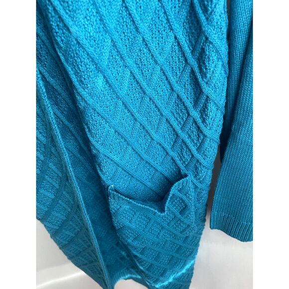 Vintage Anthony Richards Cable Knit Longline Teal Blue Cardigan Sweater Size L - Picture 7 of 12